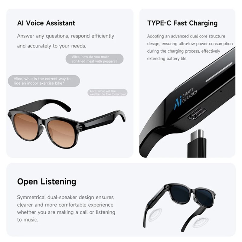 Audio Music To Video Ai - Real-Time Translation AI Smart Glasses 2MP