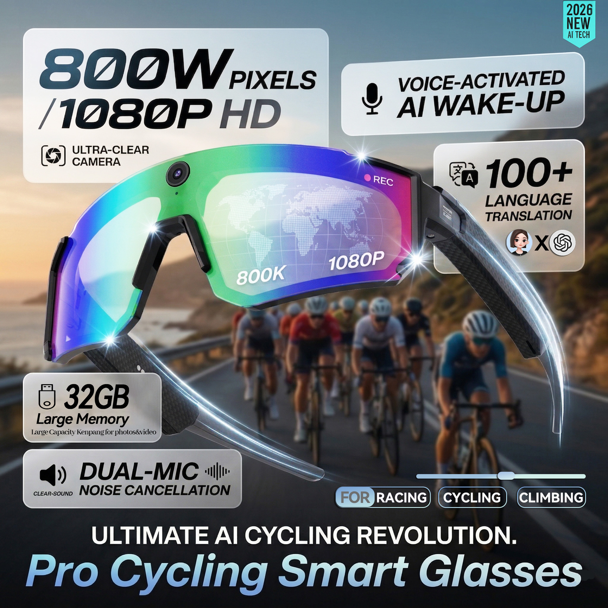 Smart AI Sunglasses 1200P HD V - Audio Music To Video Ai บทวิจารณ์และราคา