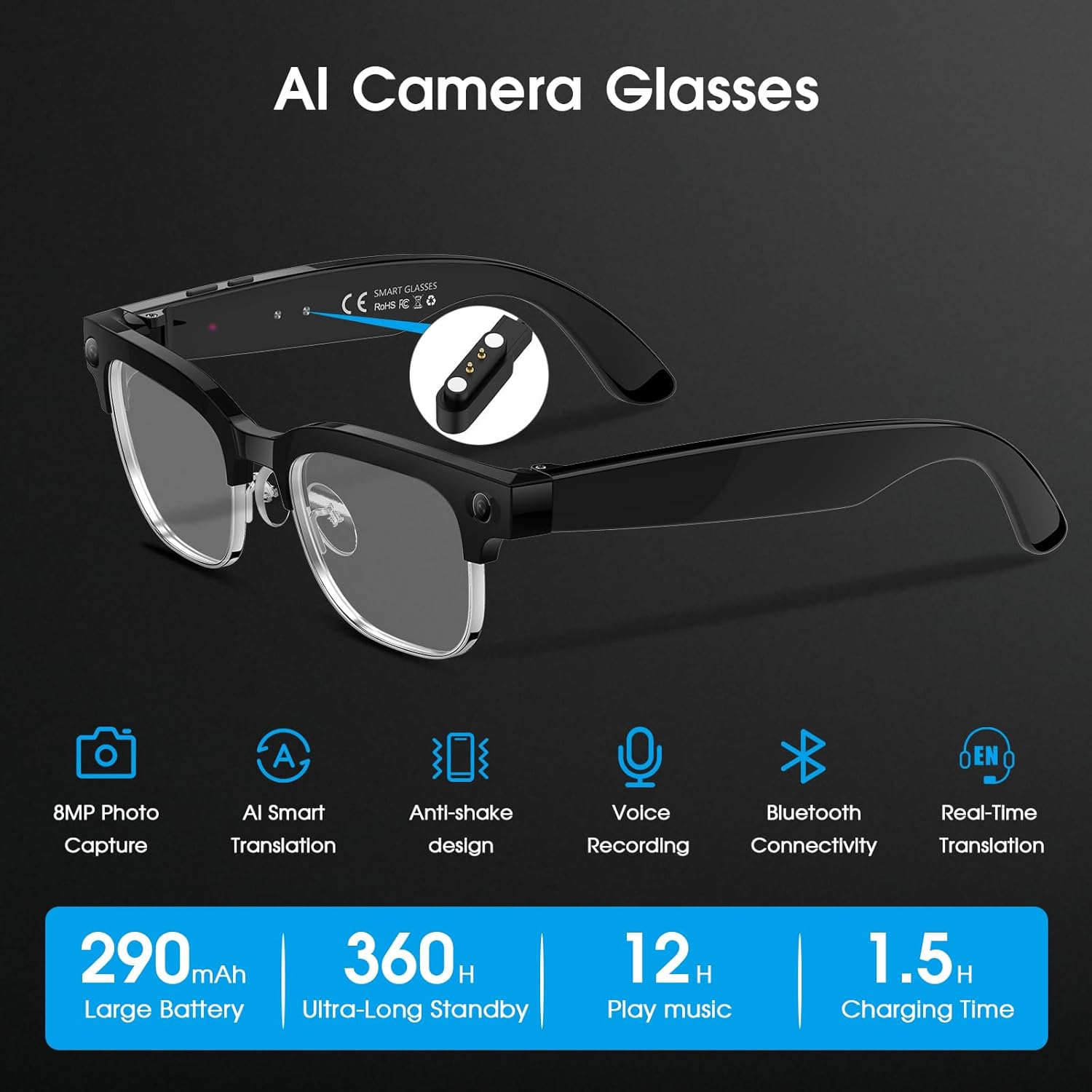 8MP HD Camera Glasses, 4K Vide - Audio Music To Video Ai บทวิจารณ์และราคา